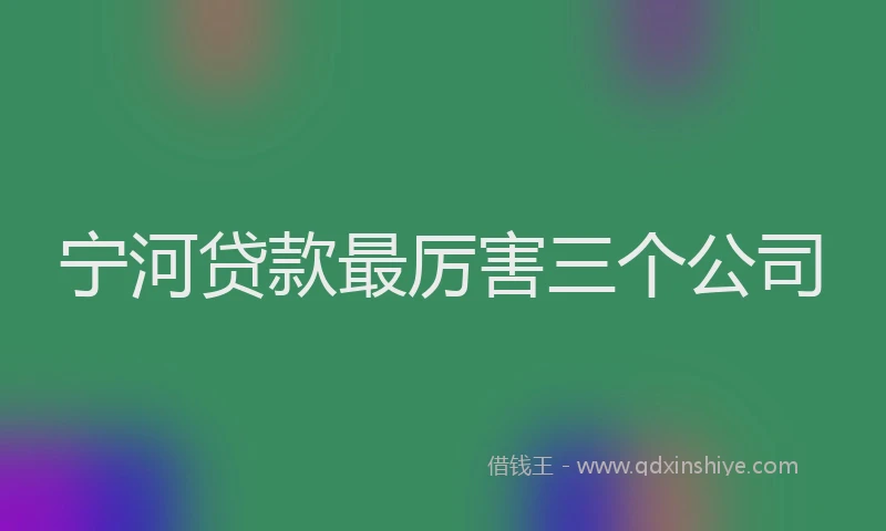 宁河贷款最厉害三个公司