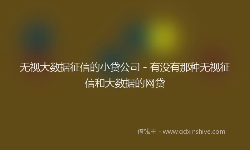 无视大数据征信的小贷公司 - 有没有那种无视征信和大数据的网贷