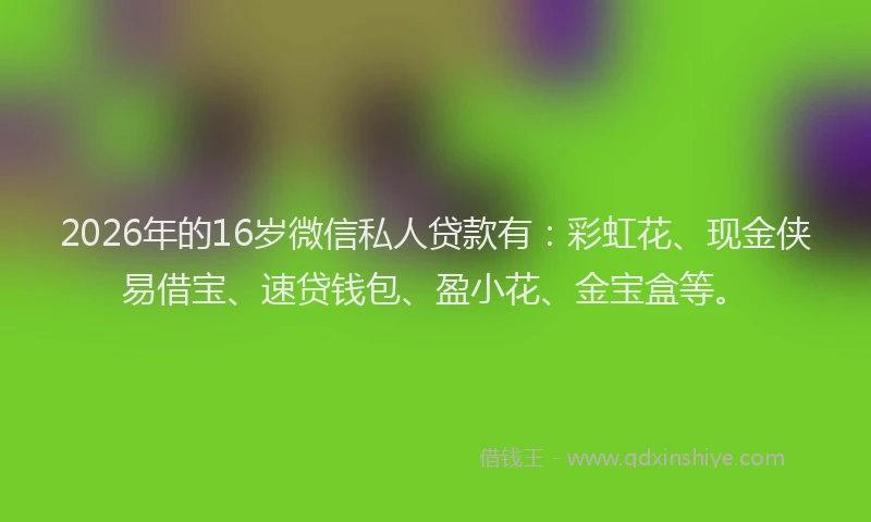 2026年的16岁微信私人贷款有：彩虹花、现金侠易借宝、速贷钱包、盈小花、金宝盒等。