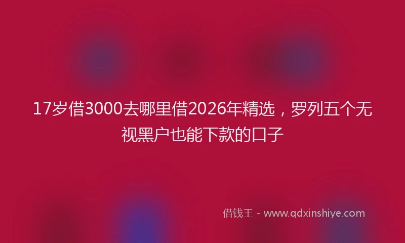 17岁借3000去哪里借2026年精选,罗列五个无视黑户也能下款的口子