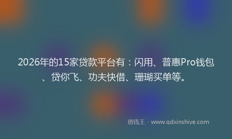 2026年的15家贷款平台有：闪用、普惠Pro钱包、贷你飞、功夫快借、珊瑚买单等。
