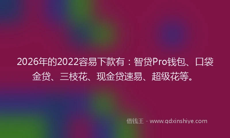 2026年的2022容易下款有：智贷Pro钱包、口袋金贷、三枝花、现金贷速易、超级花等。