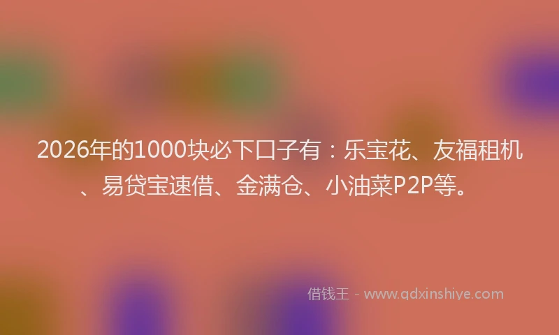 2026年的1000块必下口子有:乐宝花、友福租机、易贷宝速借、金满仓、小油菜P2P等。