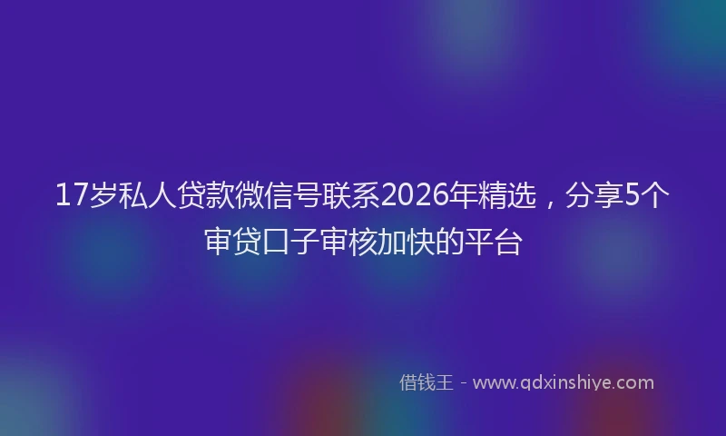17岁私人贷款微信号联系2026年精选，分享5个审贷口子审核加快的平台