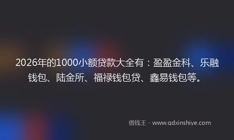 2026年的1000小额贷款大全有：盈盈金科、乐融钱包、陆金所、福禄钱包贷、鑫易钱包等。