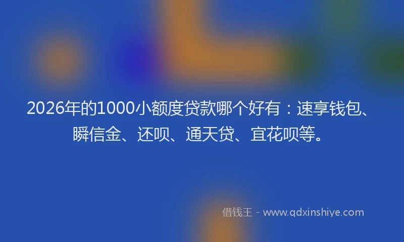 2026年的1000小额度贷款哪个好有：速享钱包、瞬信金、还呗、通天贷、宜花呗等。