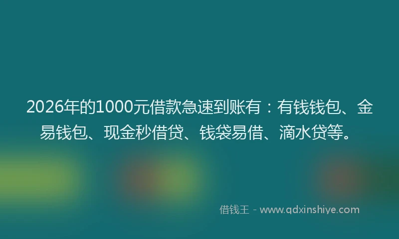 2026年的1000元借款急速到账有:有钱钱包、金易钱包、现金秒借贷、钱袋易借、滴水贷等。