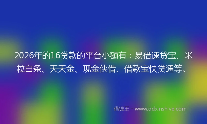 2026年的16贷款的平台小额有:易借速贷宝、米粒白条、天天金、现金侠借、借款宝快贷通等。