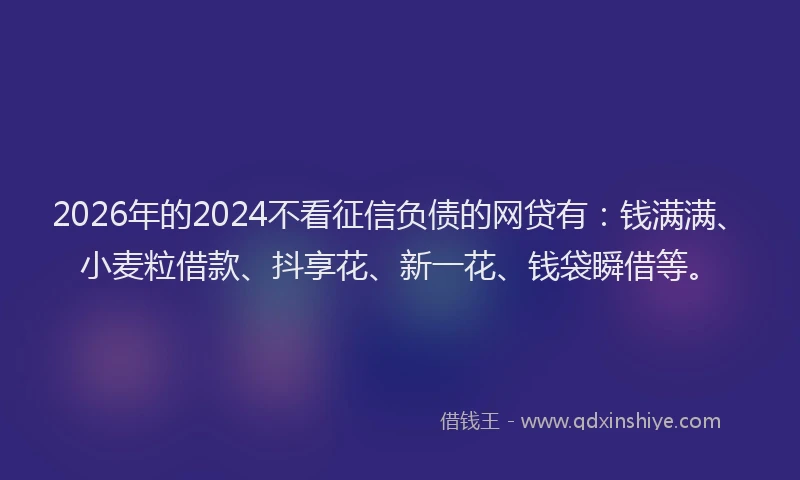 2026年的2024不看征信负债的网贷有：钱满满、小麦粒借款、抖享花、新一花、钱袋瞬借等。