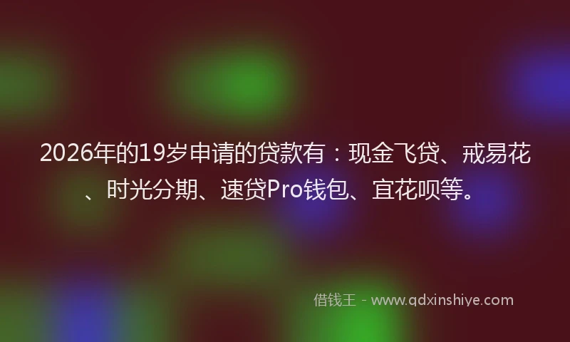 2026年的19岁申请的贷款有:现金飞贷、戒易花、时光分期、速贷Pro钱包、宜花呗等。