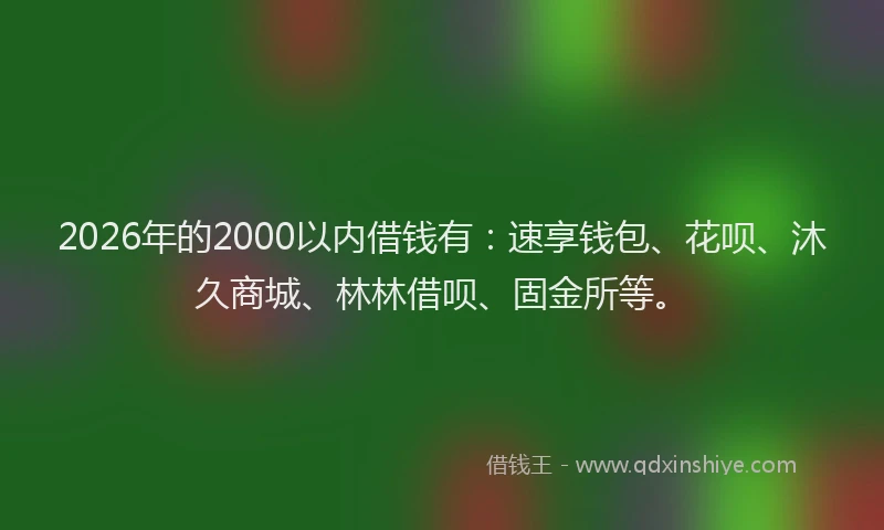 2026年的2000以内借钱有:速享钱包、花呗、沐久商城、林林借呗、固金所等。