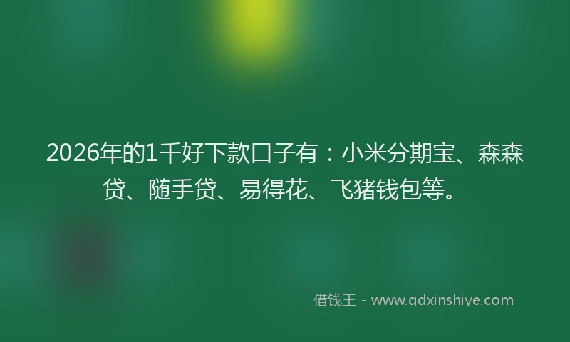 2026年的1千好下款口子有:小米分期宝、森森贷、随手贷、易得花、飞猪钱包等。