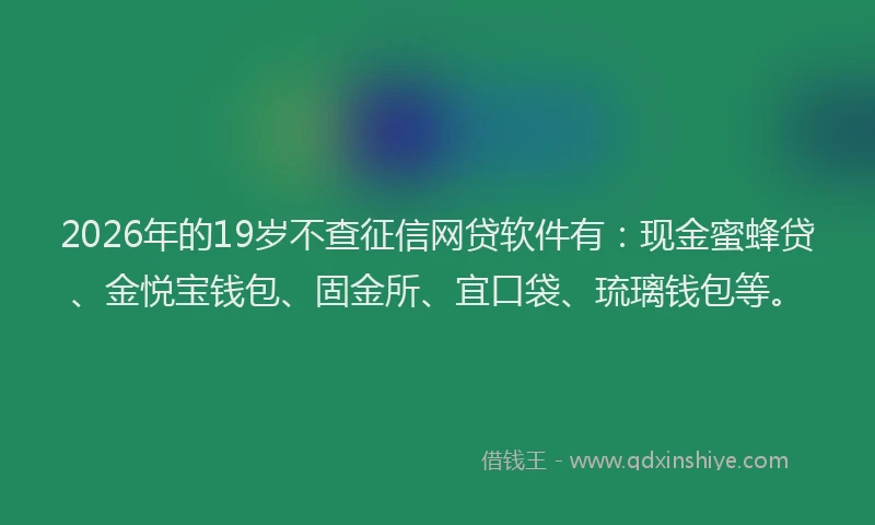 2026年的19岁不查征信网贷软件有:现金蜜蜂贷、金悦宝钱包、固金所、宜口袋、琉璃钱包等。