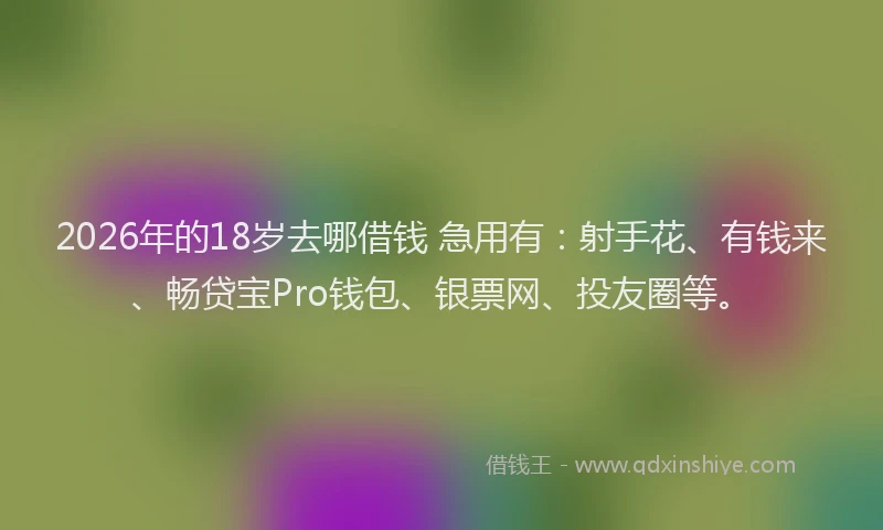2026年的18岁去哪借钱 急用有：射手花、有钱来、畅贷宝Pro钱包、银票网、投友圈等。