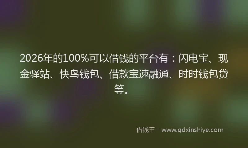 2026年的100%可以借钱的平台有:闪电宝、现金驿站、快鸟钱包、借款宝速融通、时时钱包贷等。