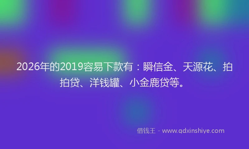 2026年的2019容易下款有：瞬信金、天源花、拍拍贷、洋钱罐、小金鹿贷等。