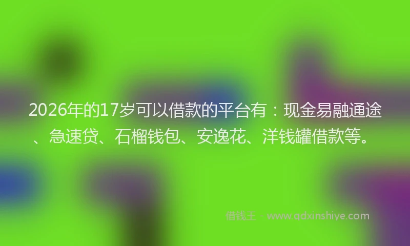 2026年的17岁可以借款的平台有:现金易融通途、急速贷、石榴钱包、安逸花、洋钱罐借款等。