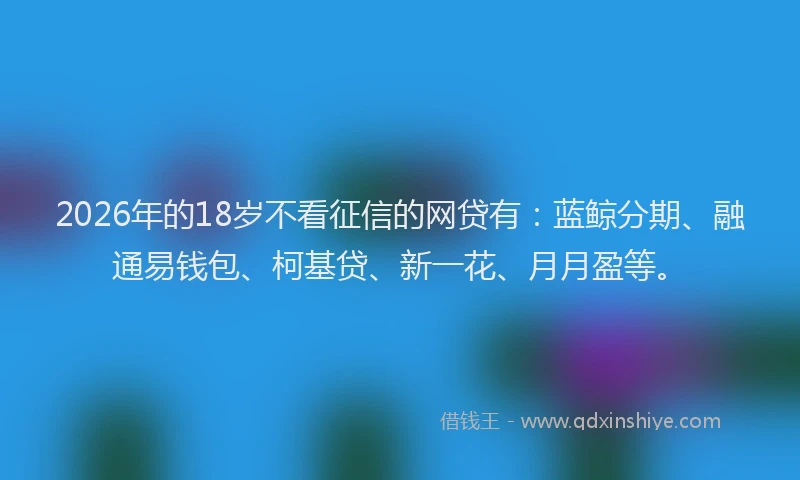 2026年的18岁不看征信的网贷有：蓝鲸分期、融通易钱包、柯基贷、新一花、月月盈等。