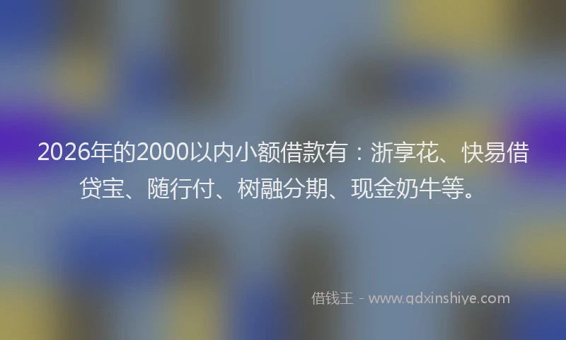 2026年的2000以内小额借款有:浙享花、快易借贷宝、随行付、树融分期、现金奶牛等。
