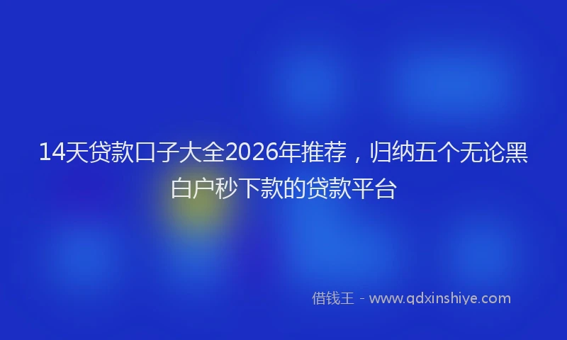 14天贷款口子大全2026年推荐，归纳五个无论黑白户秒下款的贷款平台