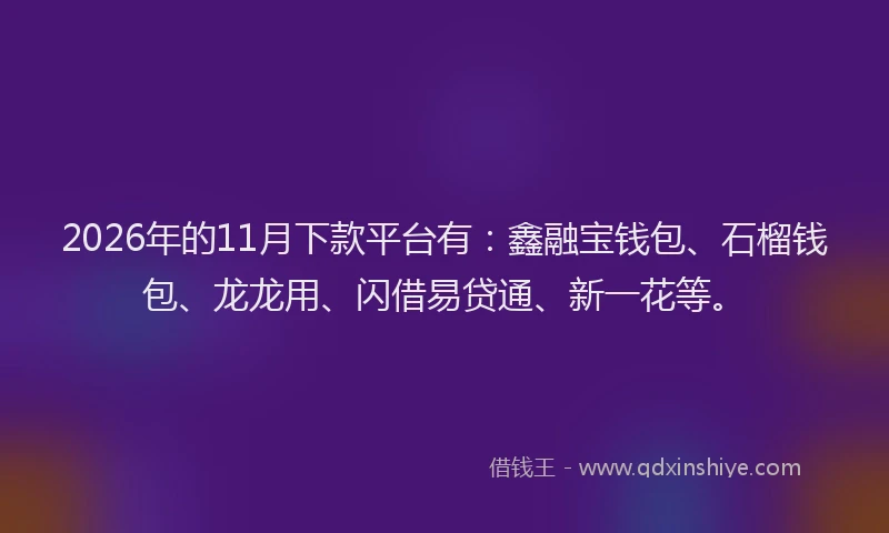 2026年的11月下款平台有：鑫融宝钱包、石榴钱包、龙龙用、闪借易贷通、新一花等。