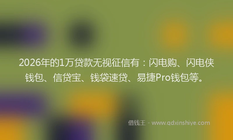 2026年的1万贷款无视征信有：闪电购、闪电侠钱包、信贷宝、钱袋速贷、易捷Pro钱包等。