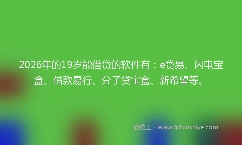 2026年的19岁能借贷的软件有：e贷易、闪电宝盒、借款易行、分子贷宝盒、新希望等。