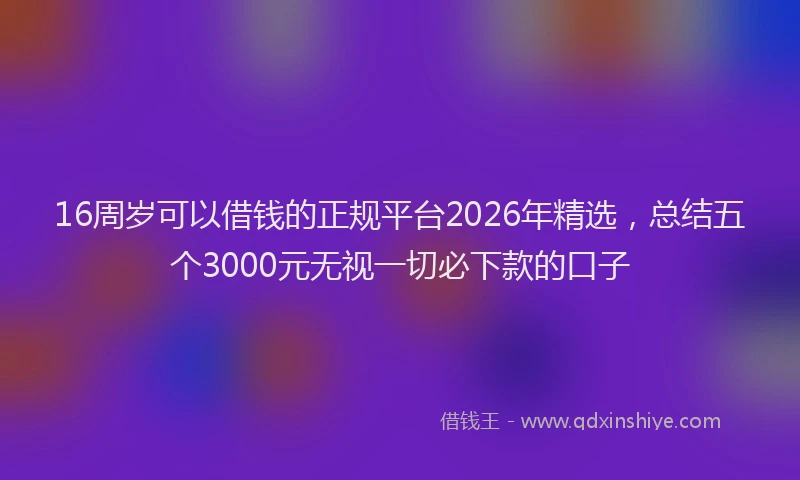 16周岁可以借钱的正规平台2026年精选，总结五个3000元无视一切必下款的口子