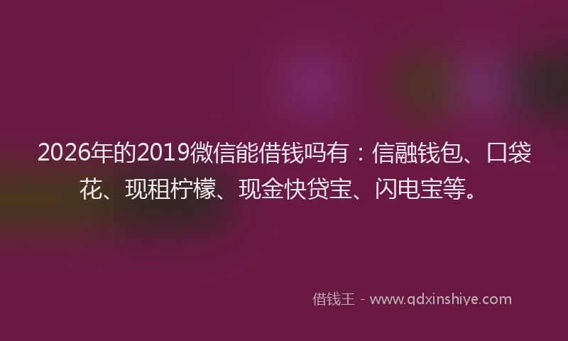 2026年的2019微信能借钱吗有：信融钱包、口袋花、现租柠檬、现金快贷宝、闪电宝等。
