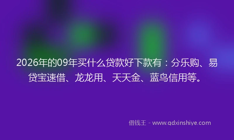 2026年的09年买什么贷款好下款有：分乐购、易贷宝速借、龙龙用、天天金、蓝鸟信用等。
