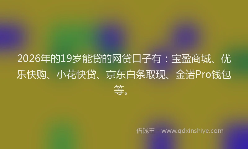 2026年的19岁能贷的网贷口子有:宝盈商城、优乐快购、小花快贷、京东白条取现、金诺Pro钱包等。