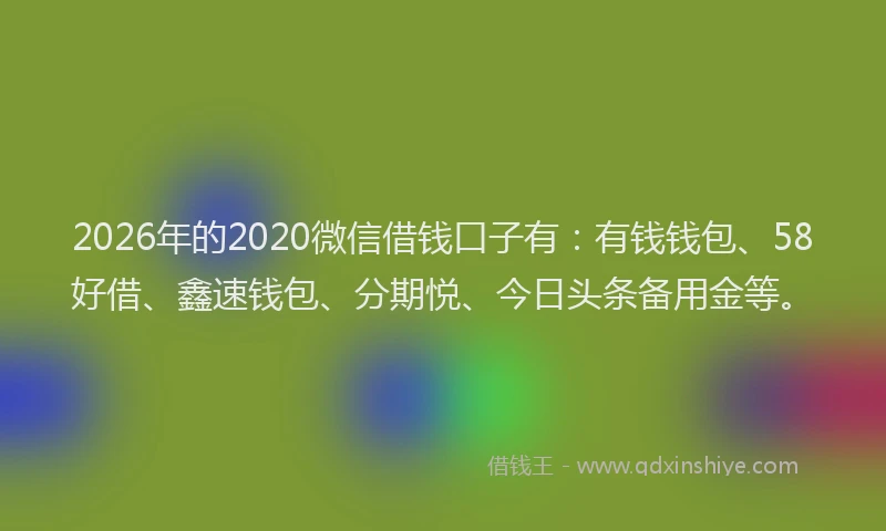 2026年的2020微信借钱口子有:有钱钱包、58好借、鑫速钱包、分期悦、今日头条备用金等。