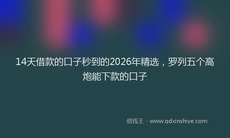 14天借款的口子秒到的2026年精选，罗列五个高炮能下款的口子