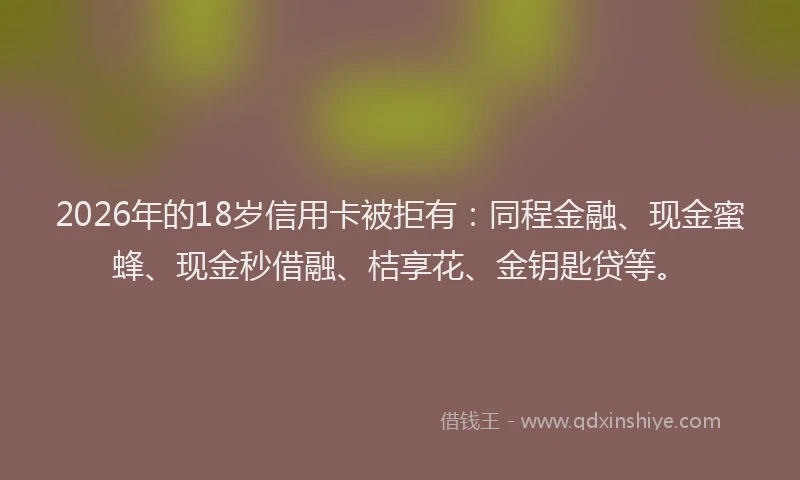 2026年的18岁信用卡被拒有：同程金融、现金蜜蜂、现金秒借融、桔享花、金钥匙贷等。