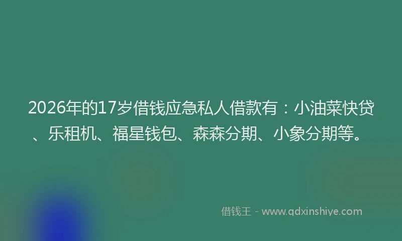 2026年的17岁借钱应急私人借款有:小油菜快贷、乐租机、福星钱包、森森分期、小象分期等。