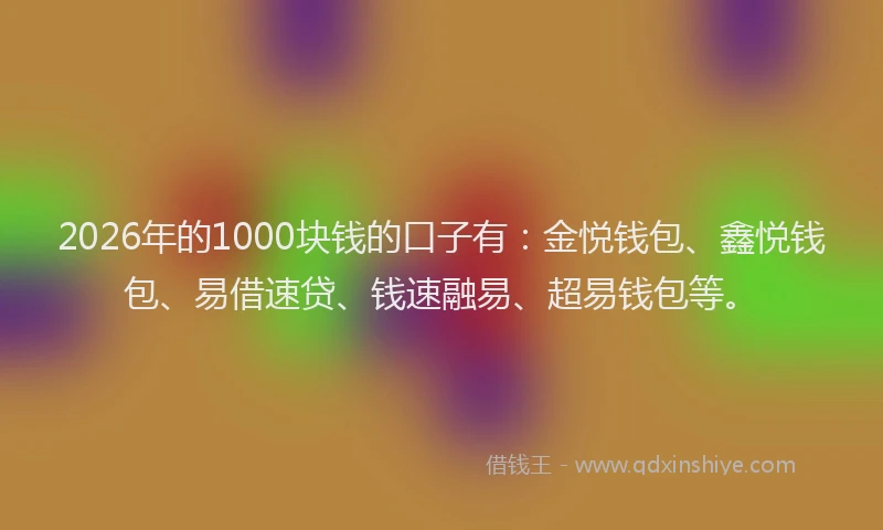 2026年的1000块钱的口子有：金悦钱包、鑫悦钱包、易借速贷、钱速融易、超易钱包等。
