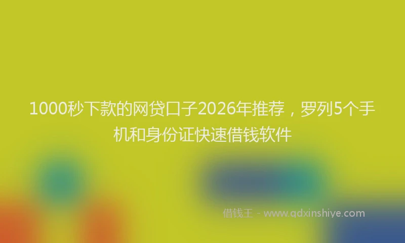 1000秒下款的网贷口子2026年推荐，罗列5个手机和身份证快速借钱软件