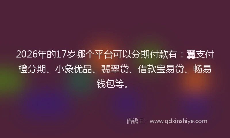 2026年的17岁哪个平台可以分期付款有:翼支付橙分期、小象优品、翡翠贷、借款宝易贷、畅易钱包等。