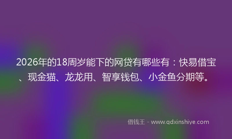 2026年的18周岁能下的网贷有哪些有：快易借宝、现金猫、龙龙用、智享钱包、小金鱼分期等。