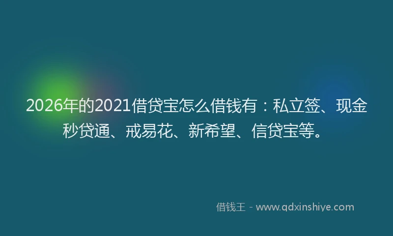 2026年的2021借贷宝怎么借钱有：私立签、现金秒贷通、戒易花、新希望、信贷宝等。
