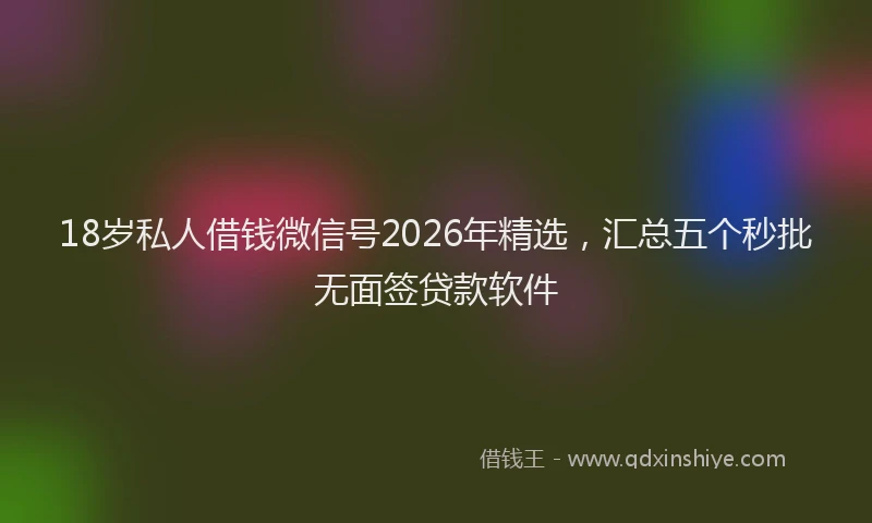 18岁私人借钱微信号2026年精选，汇总五个秒批无面签贷款软件