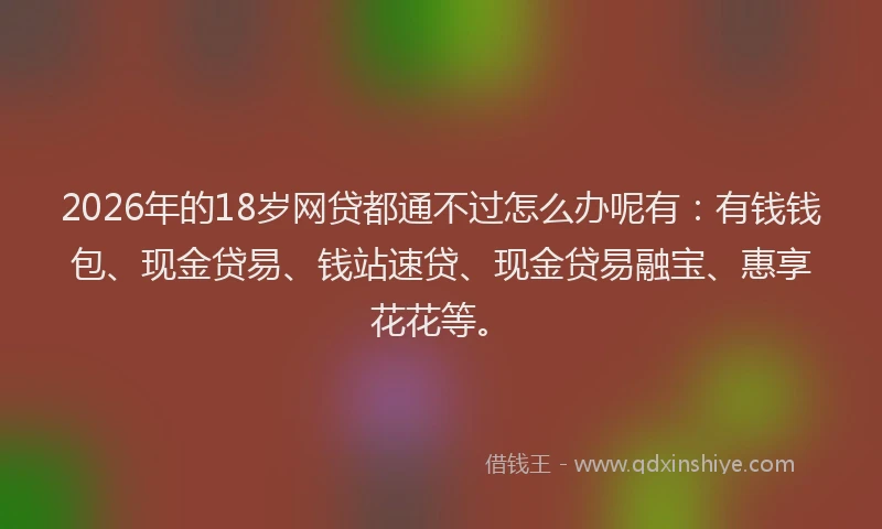 2026年的18岁网贷都通不过怎么办呢有:有钱钱包、现金贷易、钱站速贷、现金贷易融宝、惠享花花等。