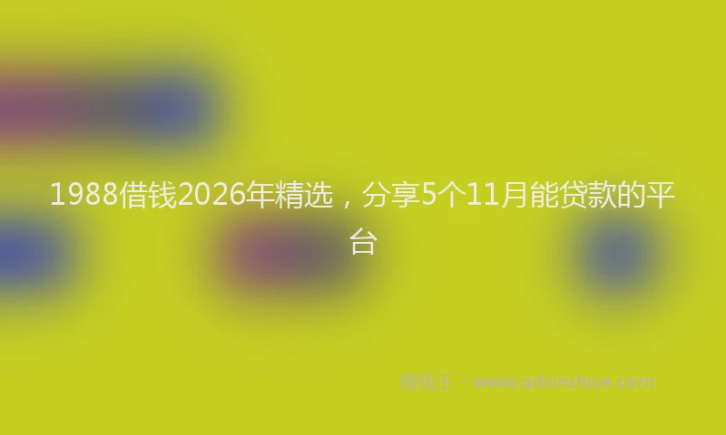 1988借钱2026年精选，分享5个11月能贷款的平台