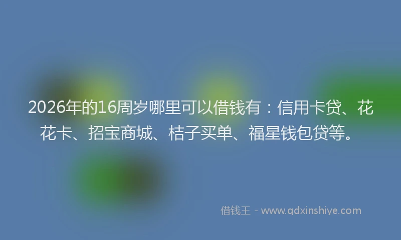 2026年的16周岁哪里可以借钱有：信用卡贷、花花卡、招宝商城、桔子买单、福星钱包贷等。