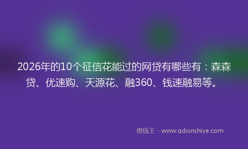 2026年的10个征信花能过的网贷有哪些有：森森贷、优速购、天源花、融360、钱速融易等。