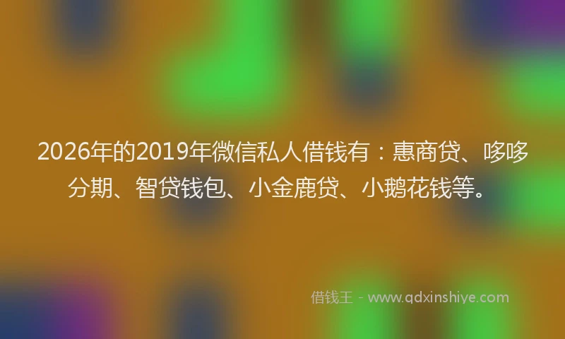 2026年的2019年微信私人借钱有:惠商贷、哆哆分期、智贷钱包、小金鹿贷、小鹅花钱等。
