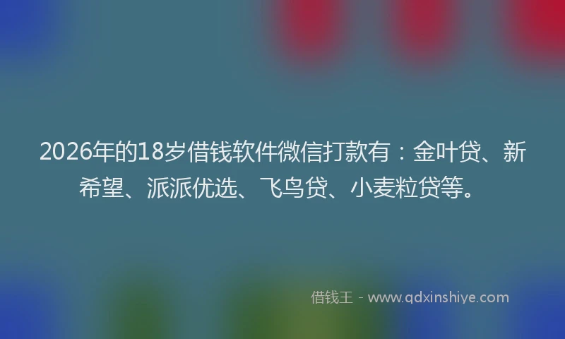 2026年的18岁借钱软件微信打款有：金叶贷、新希望、派派优选、飞鸟贷、小麦粒贷等。