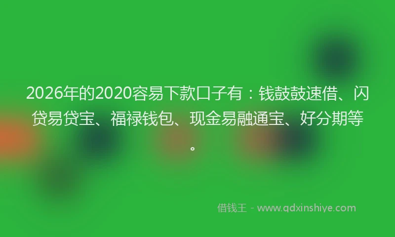 2026年的2020容易下款口子有:钱鼓鼓速借、闪贷易贷宝、福禄钱包、现金易融通宝、好分期等。