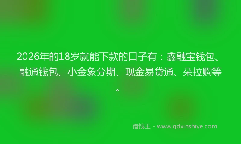 2026年的18岁就能下款的口子有：鑫融宝钱包、融通钱包、小金象分期、现金易贷通、朵拉购等。