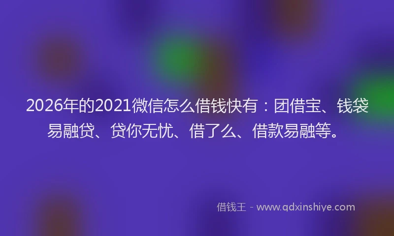 2026年的2021微信怎么借钱快有:团借宝、钱袋易融贷、贷你无忧、借了么、借款易融等。
